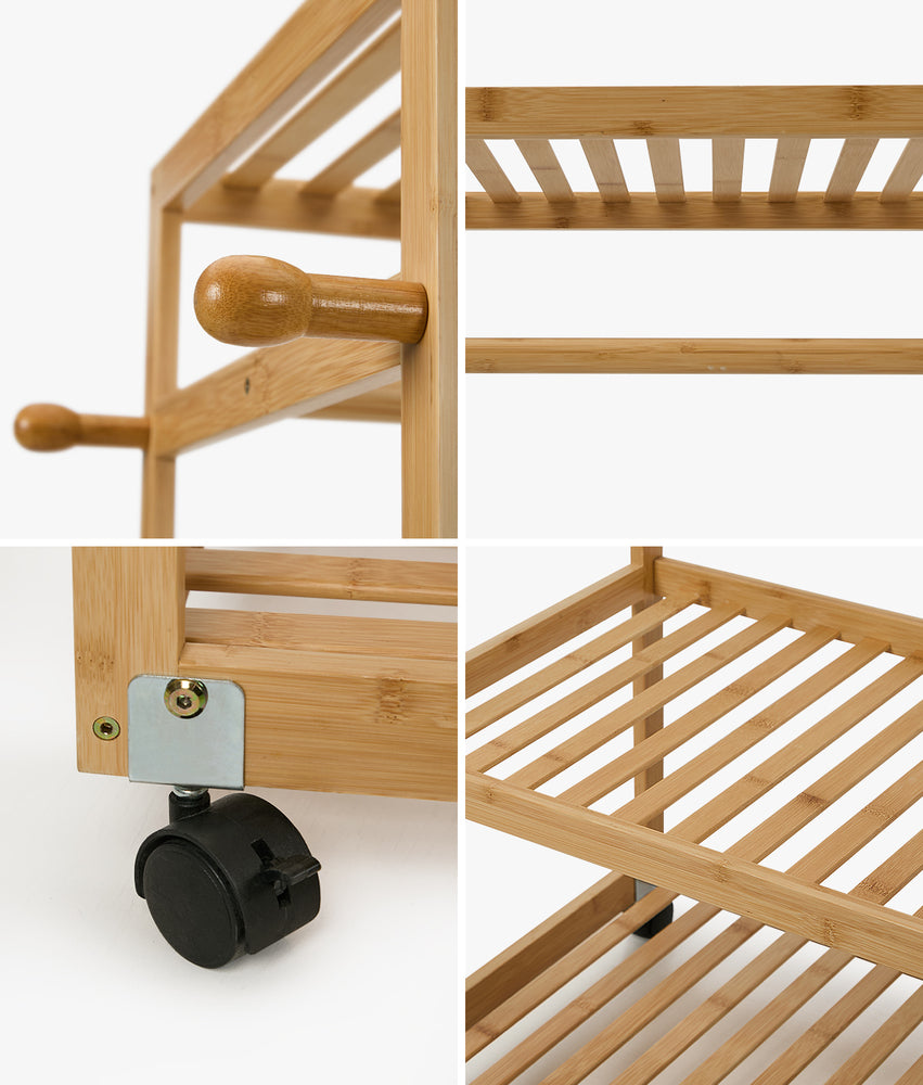Bamboo Clothes Rack – Open Wardrobe with Shelves & Wheels 84×167cm
