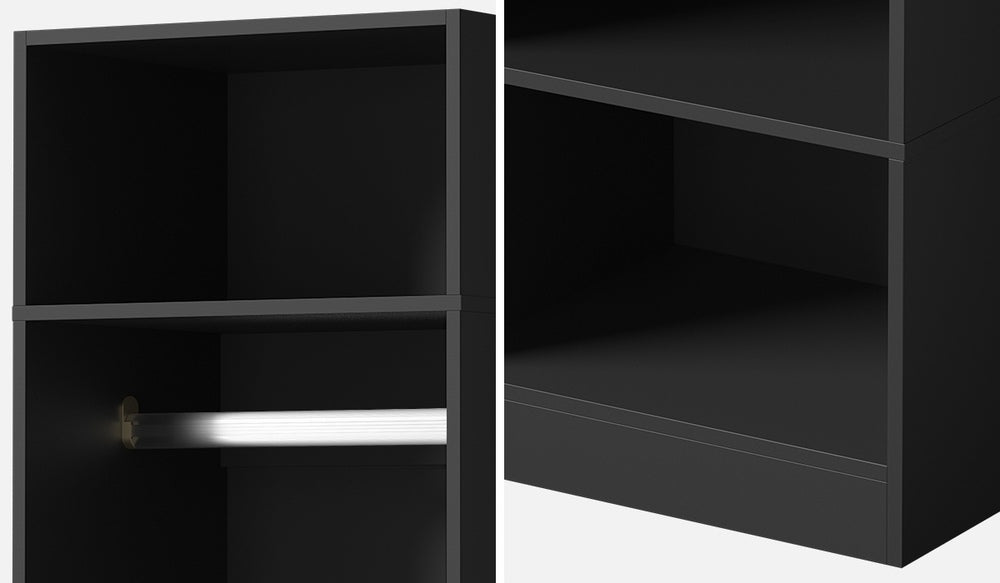 Open Wardrobe Shelf Unit 3 Shelves Hanging Rail Black