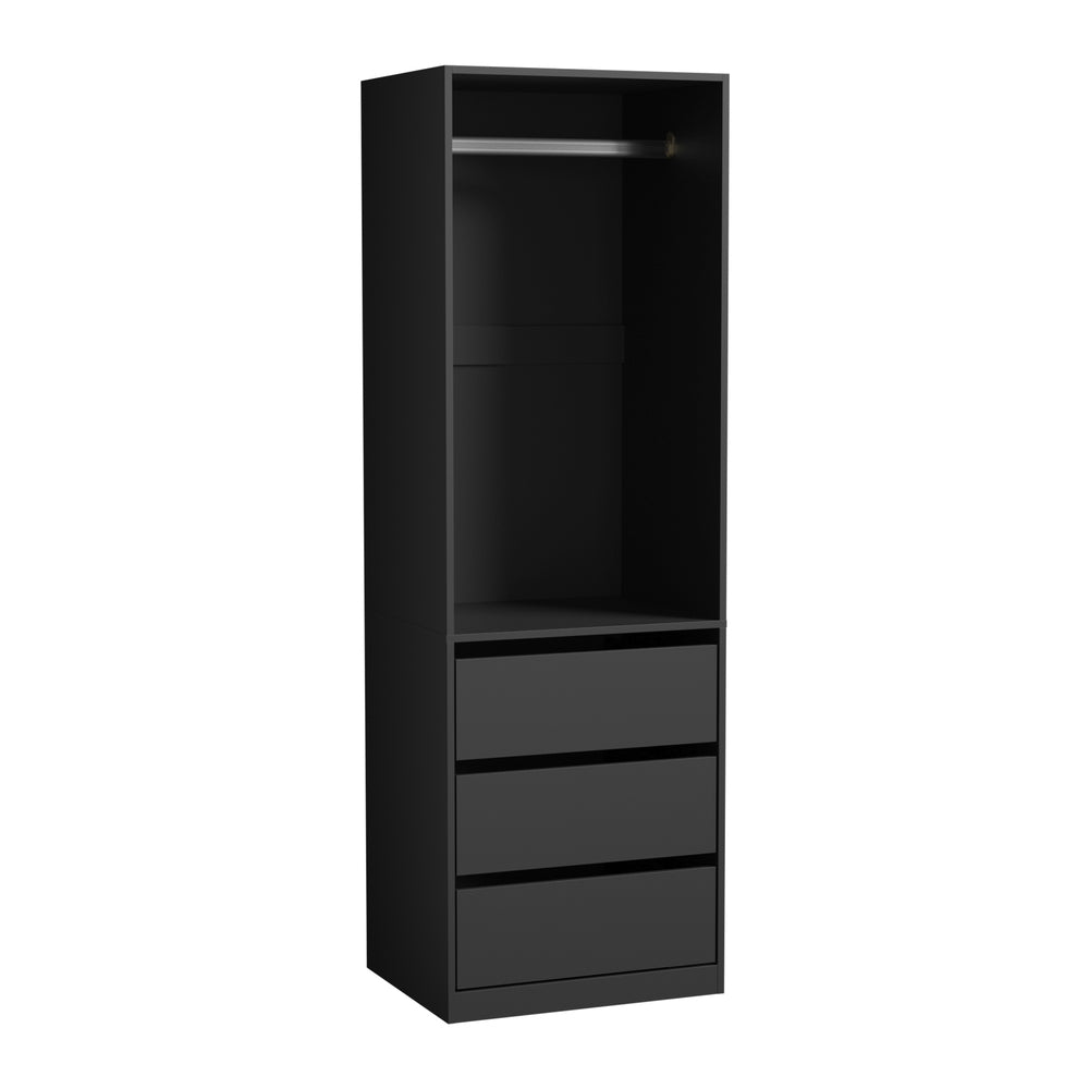 Open Wardrobe Shelf Unit 3 Drawers Hanging Rail Black