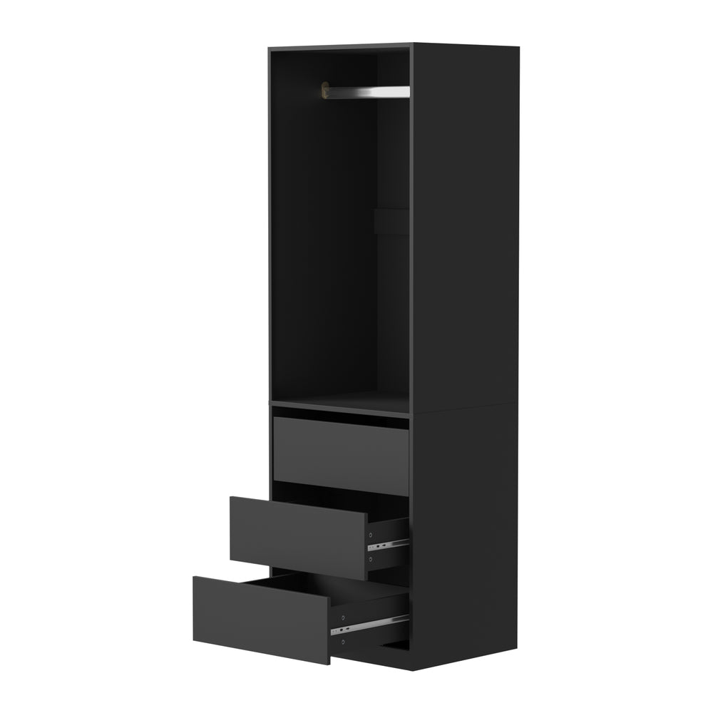 Open Wardrobe Shelf Unit 3 Drawers Hanging Rail Black