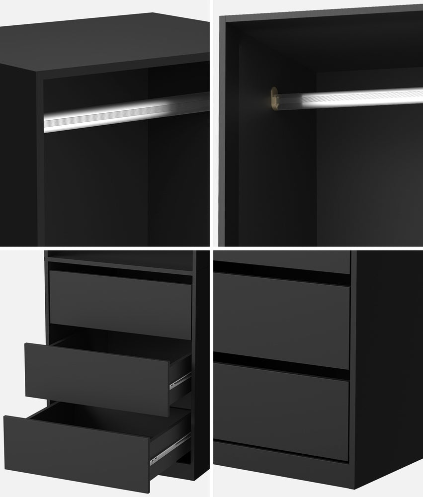 Open Wardrobe Shelf Unit 3 Drawers Hanging Rail Black