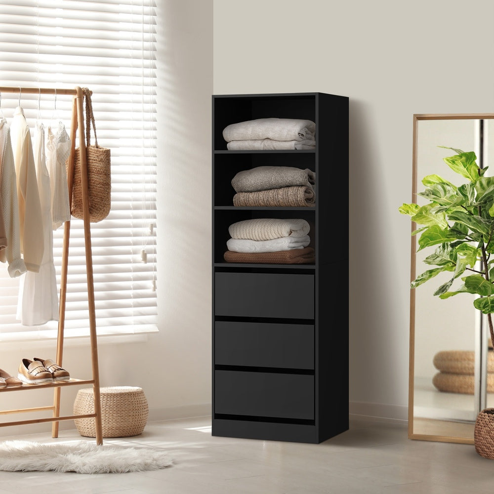 Wardrobe Shelf Unit 3 Drawers Organizer Black