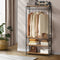 Open Wardrobe 4 Shelf Metal Clothes Rack with Hanging Rail Black Oak