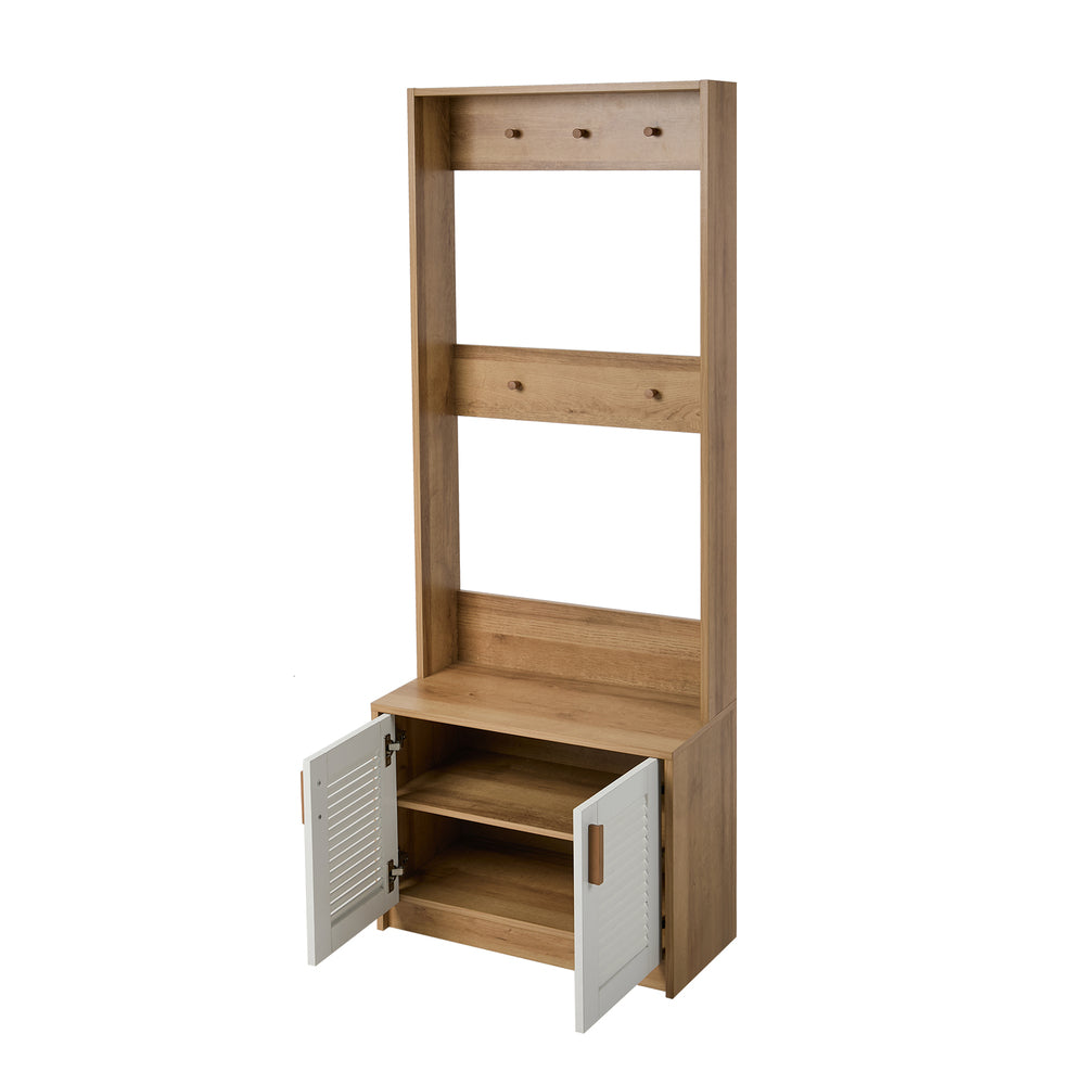 Hall Tree Coat Rack with Bench – Entryway Storage Wardrobe Shelf Natural