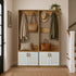Hall Tree Coat Rack with Bench – Entryway Storage Wardrobe Shelf Natural