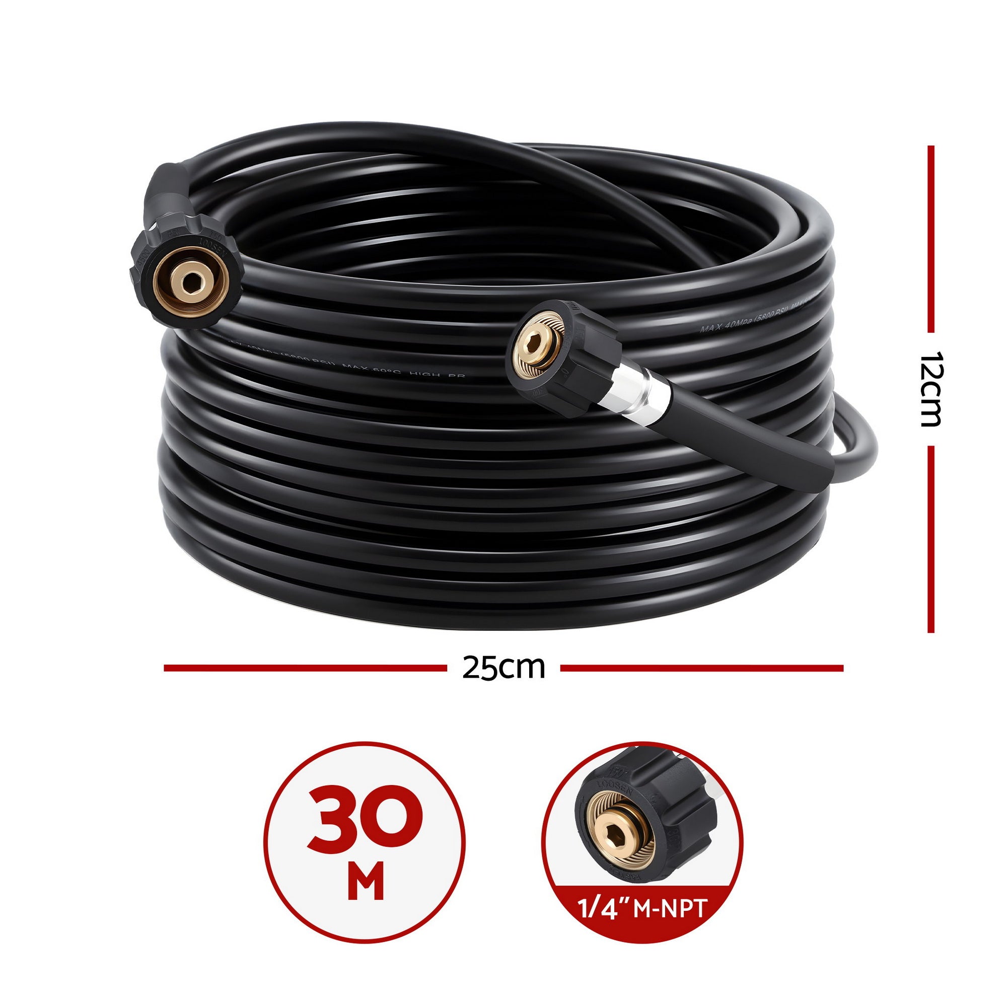 Pressure Washer Hose 30M 5800PSI Power Replacement Extension 1/4'' Quick Connect