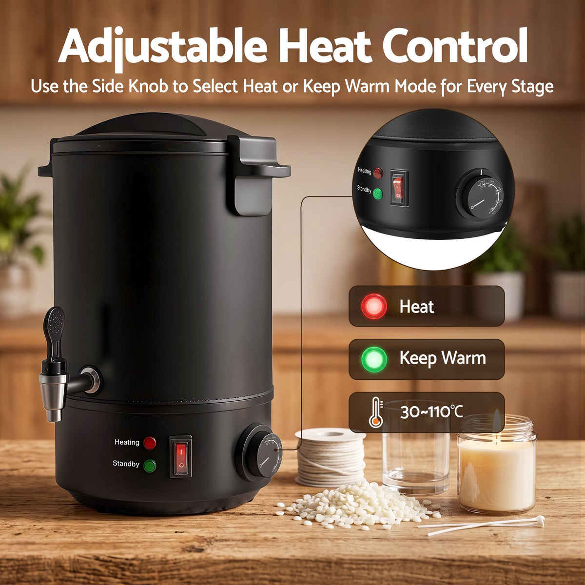 6L Wax Melter Candle Making 1520W Melting Pot Furnace Quick Pour Spout Soy Soap