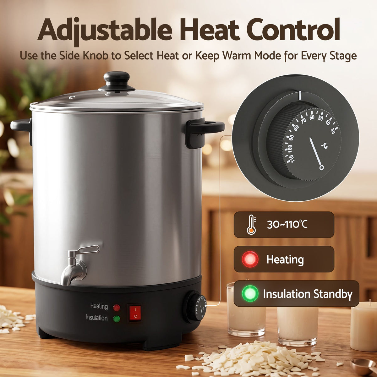 16L Wax Melter Candle Making 1500W Melting Pot Furnace Quick Pour Spout Soy Soap