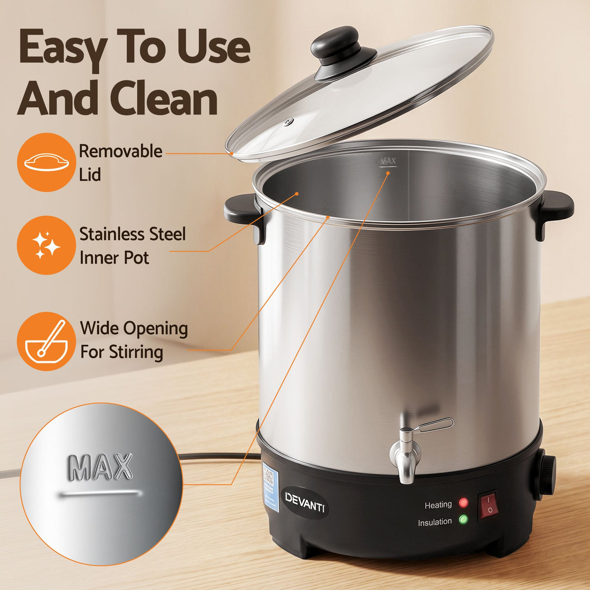 16L Wax Melter Candle Making 1500W Melting Pot Furnace Quick Pour Spout Soy Soap