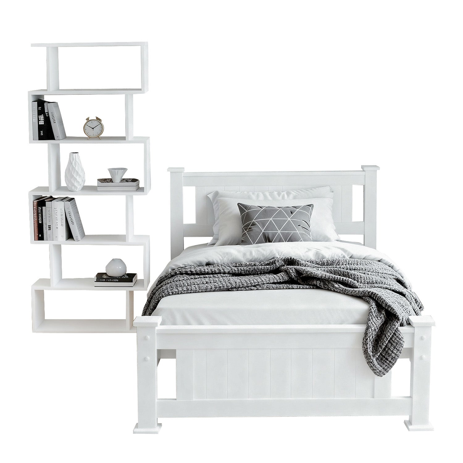 King Single Bed Frame and Bookshelf