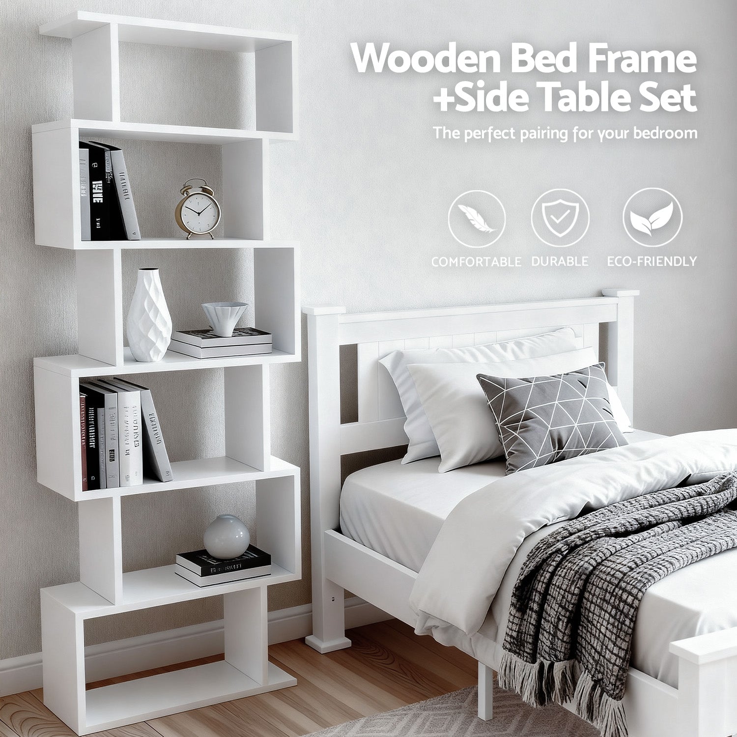 King Single Bed Frame and Bookshelf