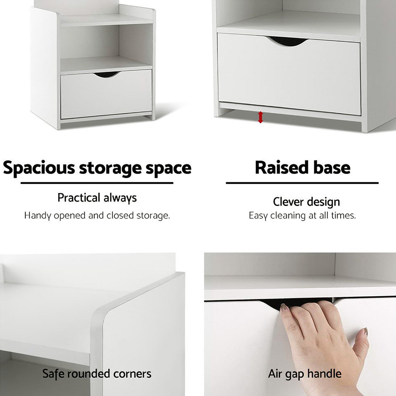 King Single Bed Frame and Bedside Table White