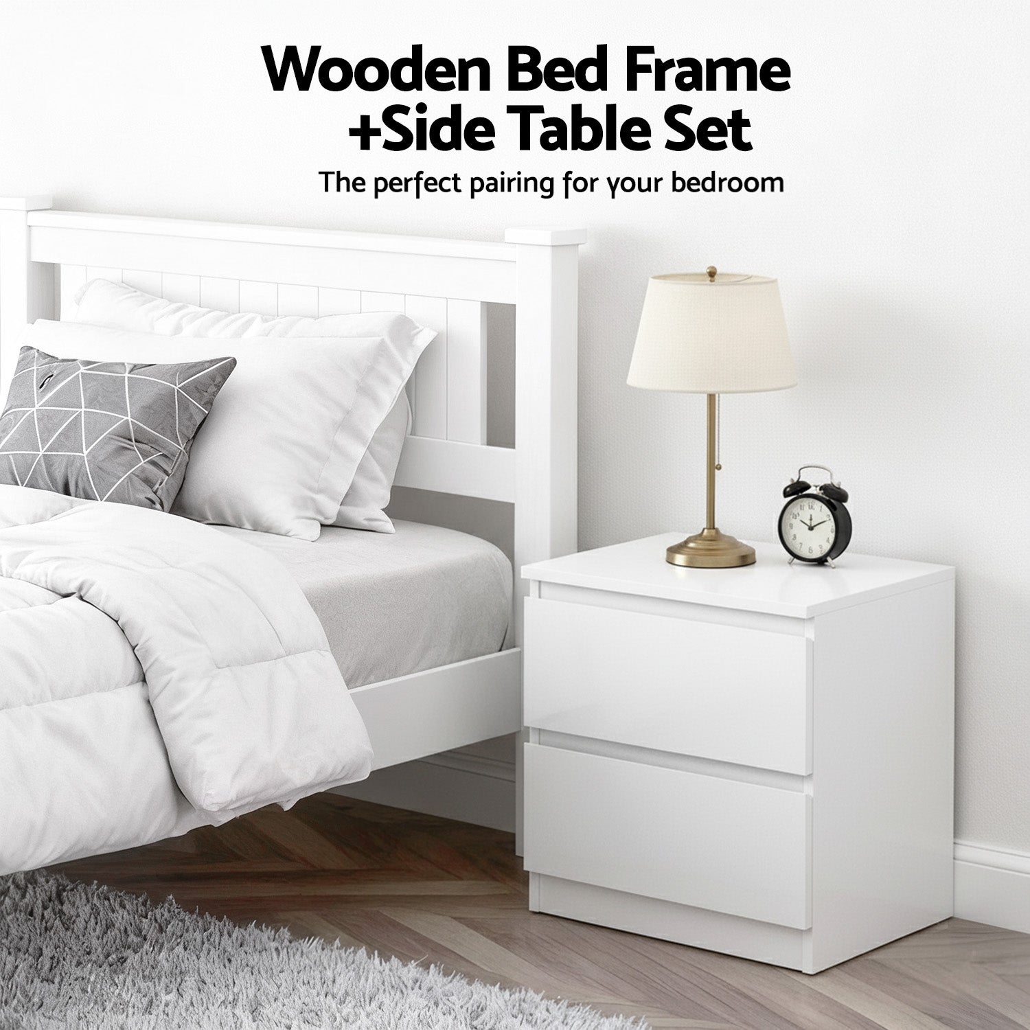 King Single Bed Frame and Bedside Table