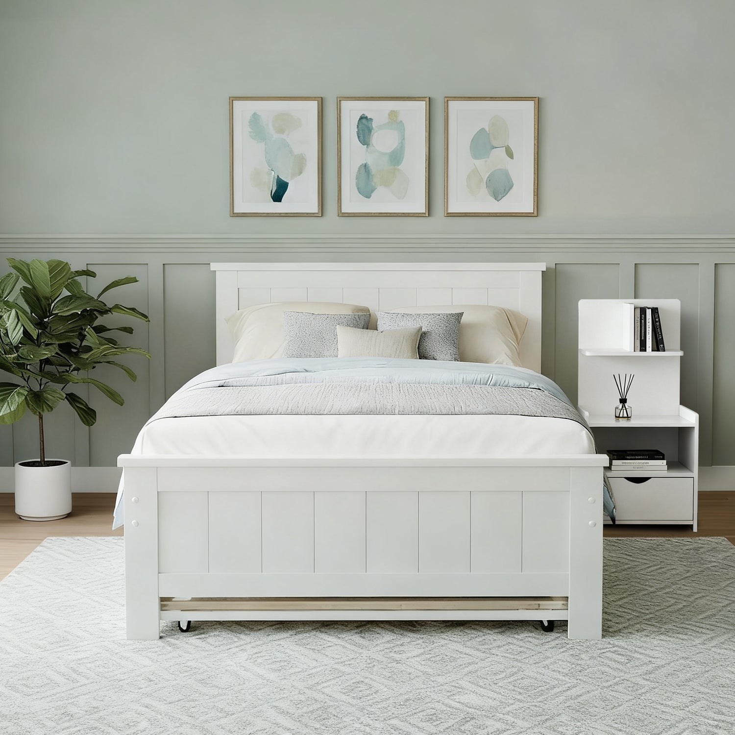King Single Bed Frame and Bedside Table White
