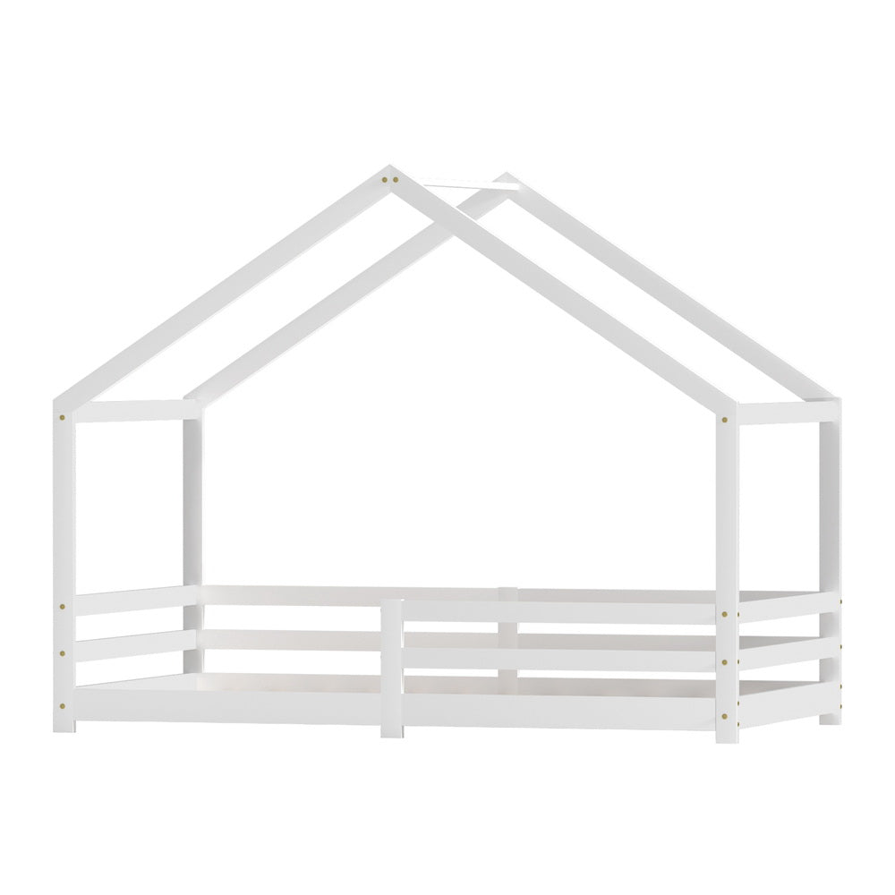 Kids House Bed Frame Single Pine Wood White Montessori Style AMOS