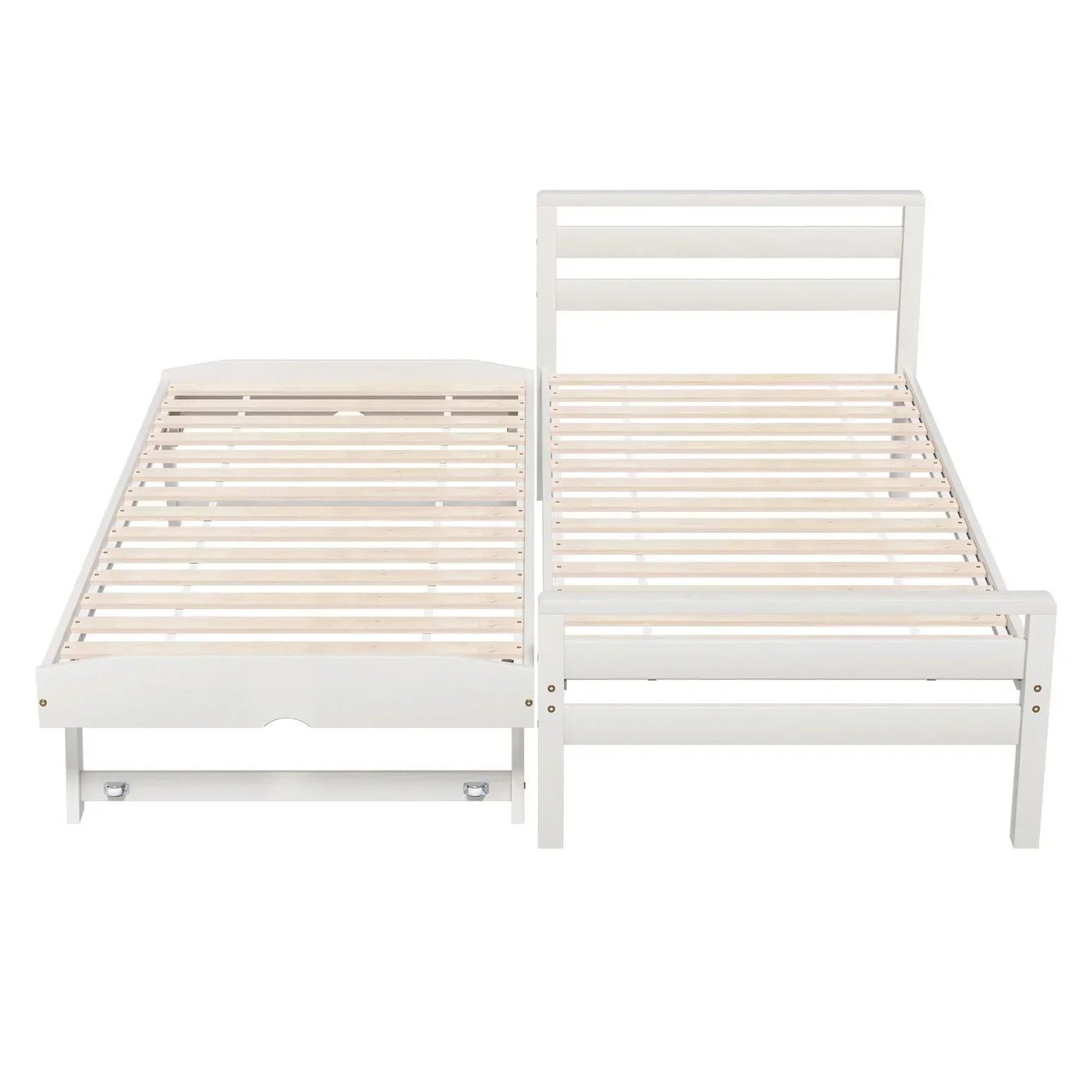 Bed Frame Single Size 2-in-1 Trundle Wooden White AVIS