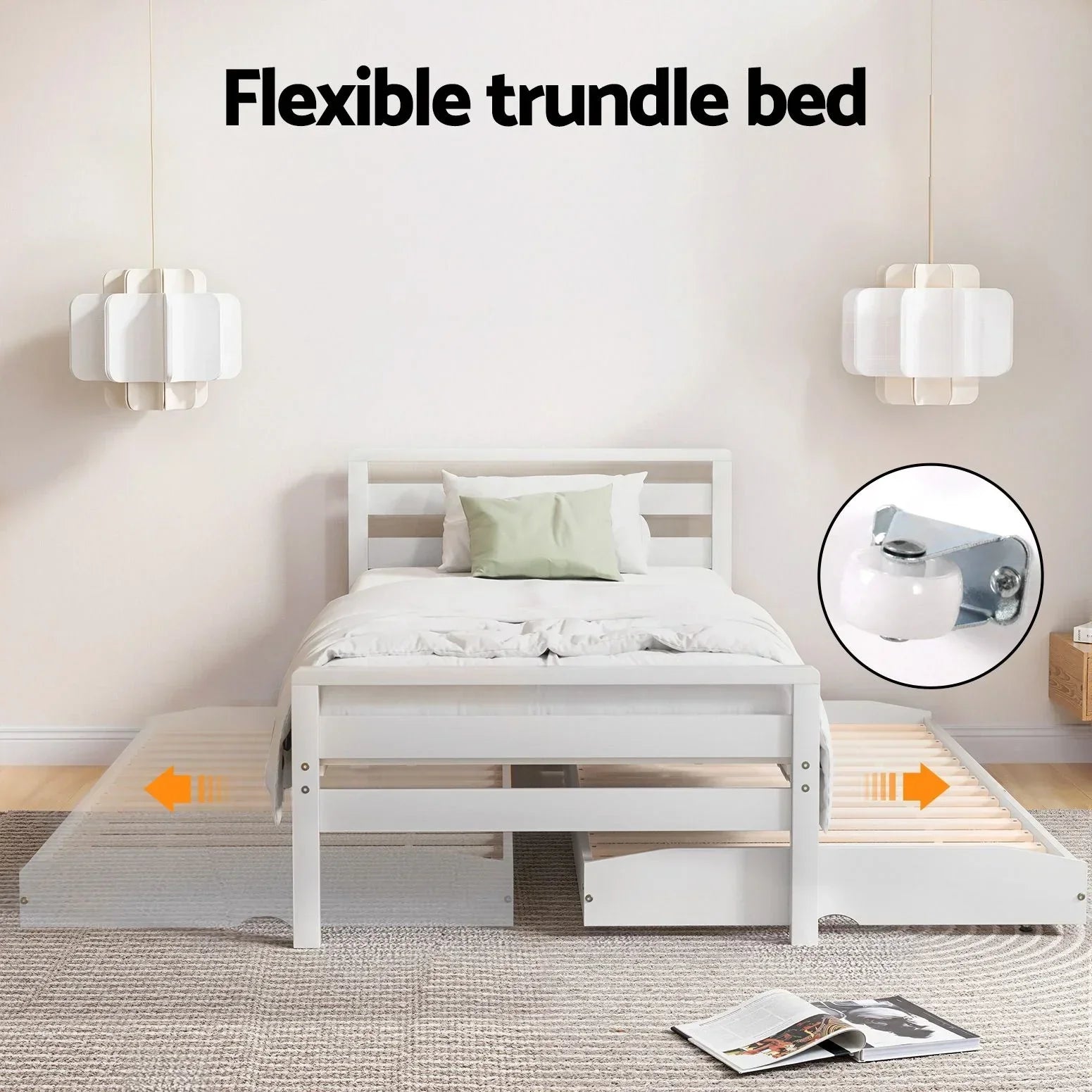 Artiss Bed Frame Single Size 2-in-1 Trundle Wooden White AVIS