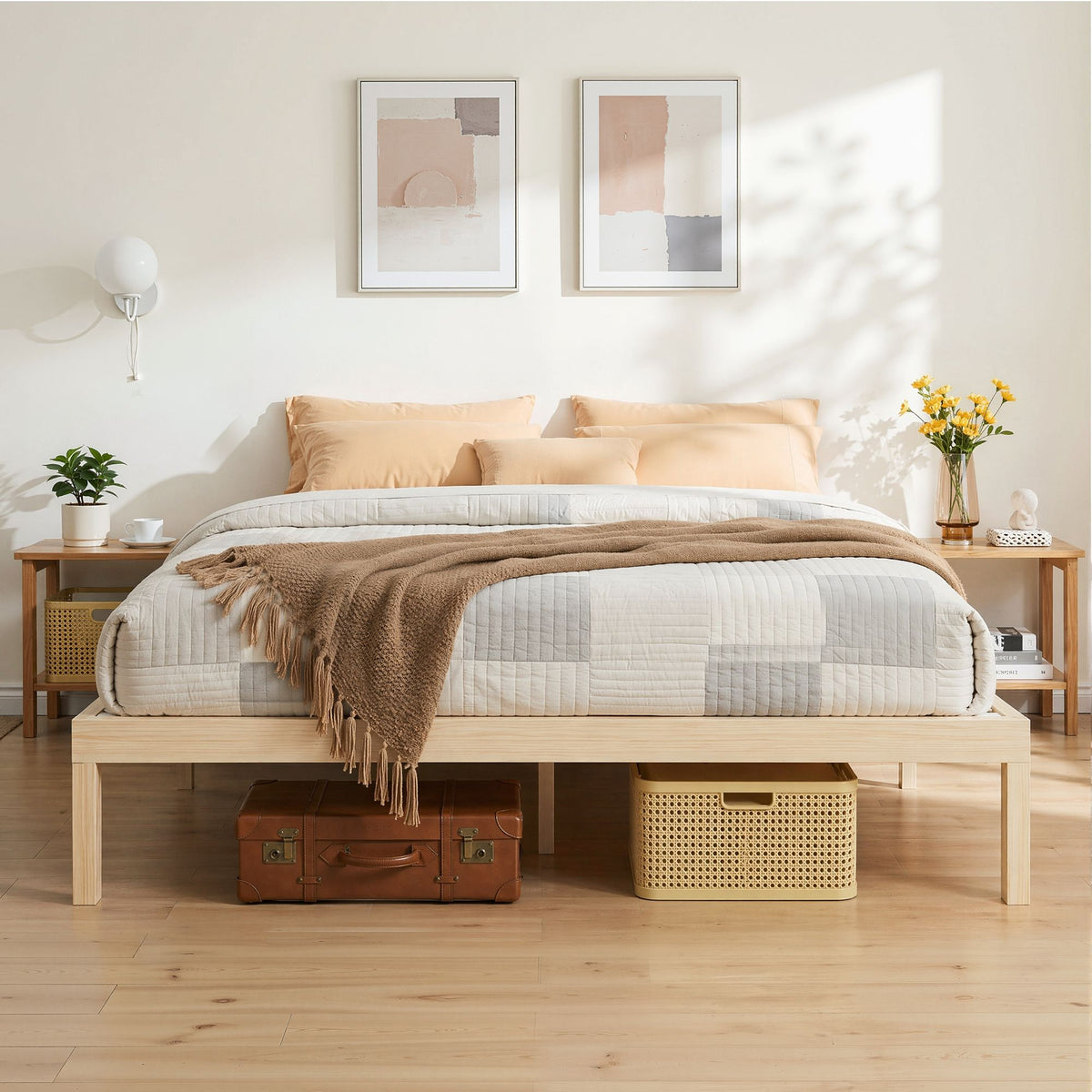 Artiss BRUNO King Pine Wooden Bed Frame Platform Slat Base 300kg 205x187cm
