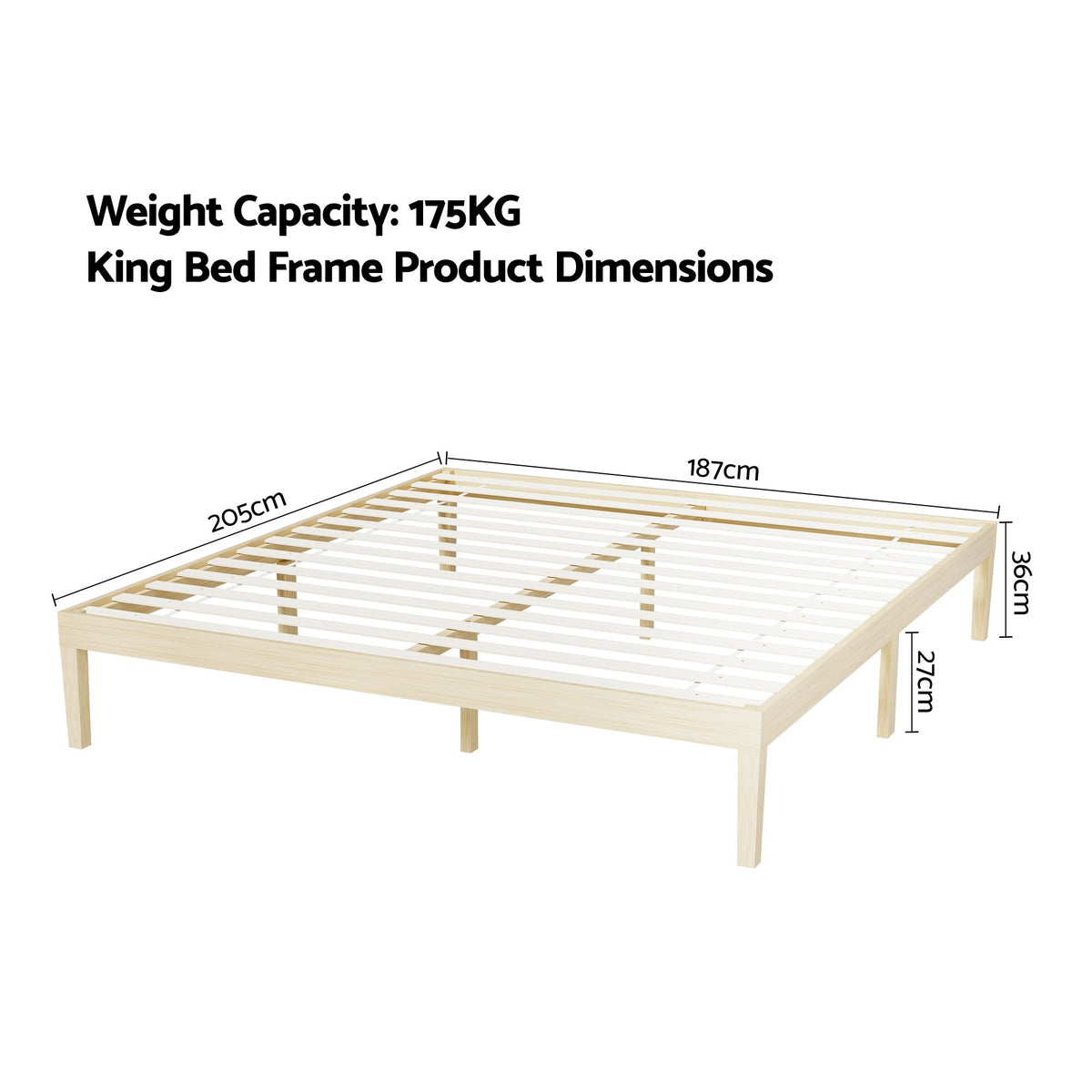 Artiss BRUNO King Pine Wooden Bed Frame Platform Slat Base 300kg 205x187cm