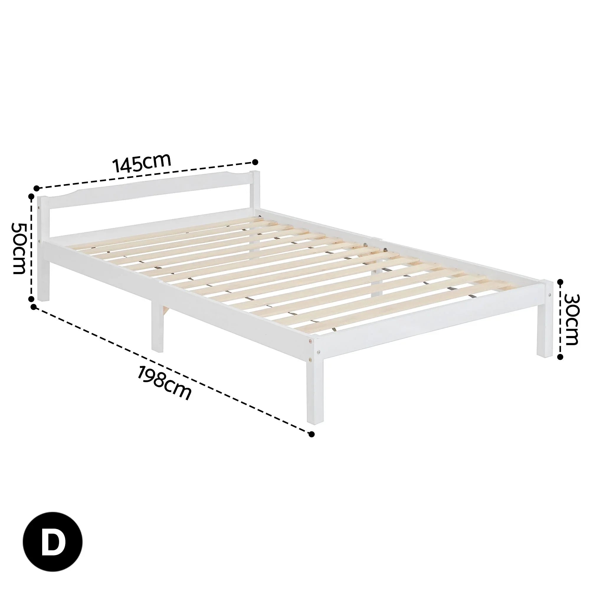 Double Bed Frame Solid Pine Wood Platform Base White