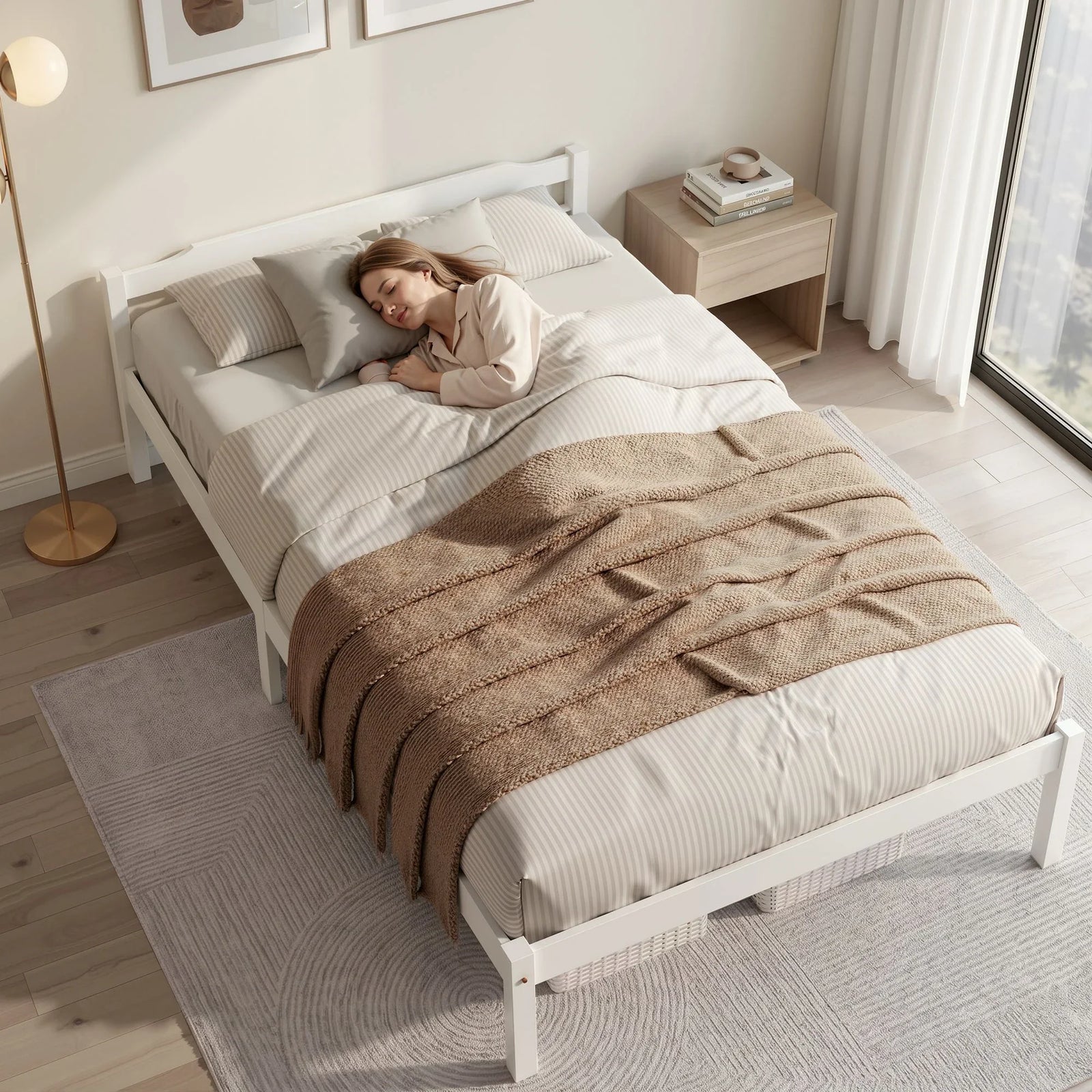 Artiss Double Bed Frame Solid Pine Wood Platform Base White