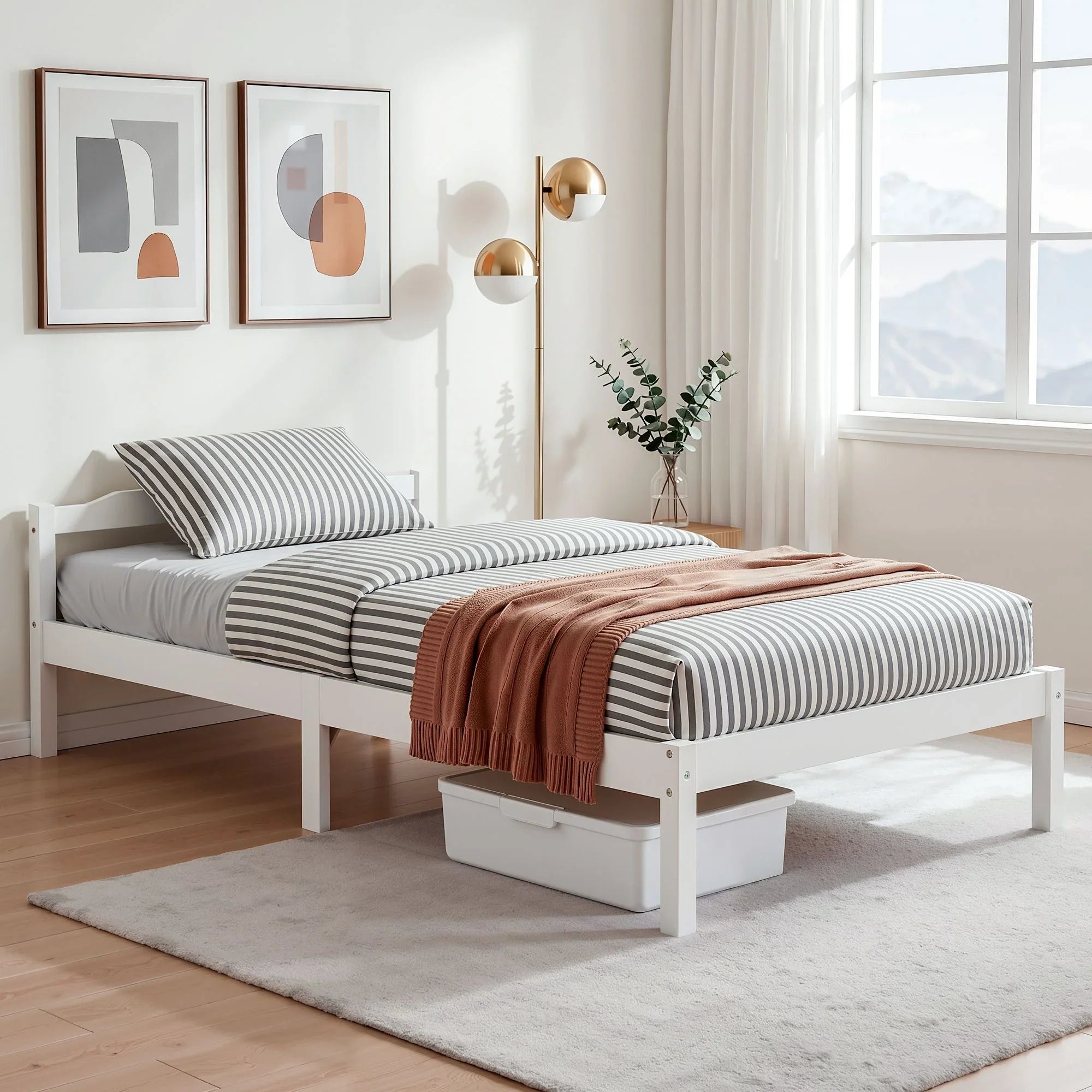 Artiss King Single Bed Frame Solid Pine Wood Slat Base White