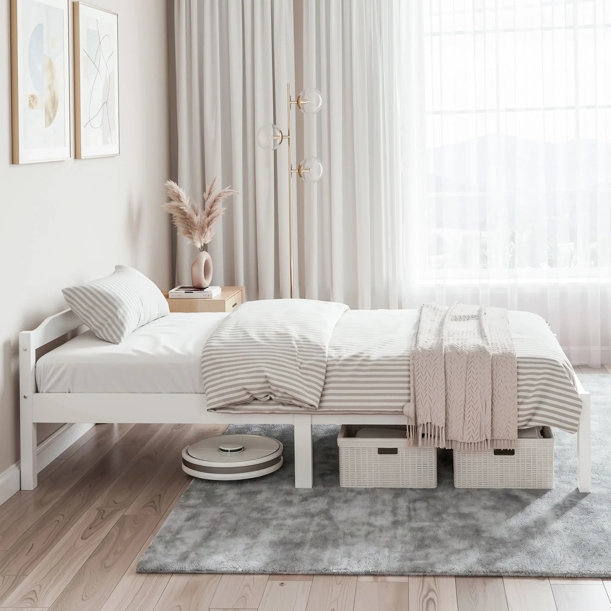 Artiss King Single Bed Frame Solid Pine Wood Slat Base White