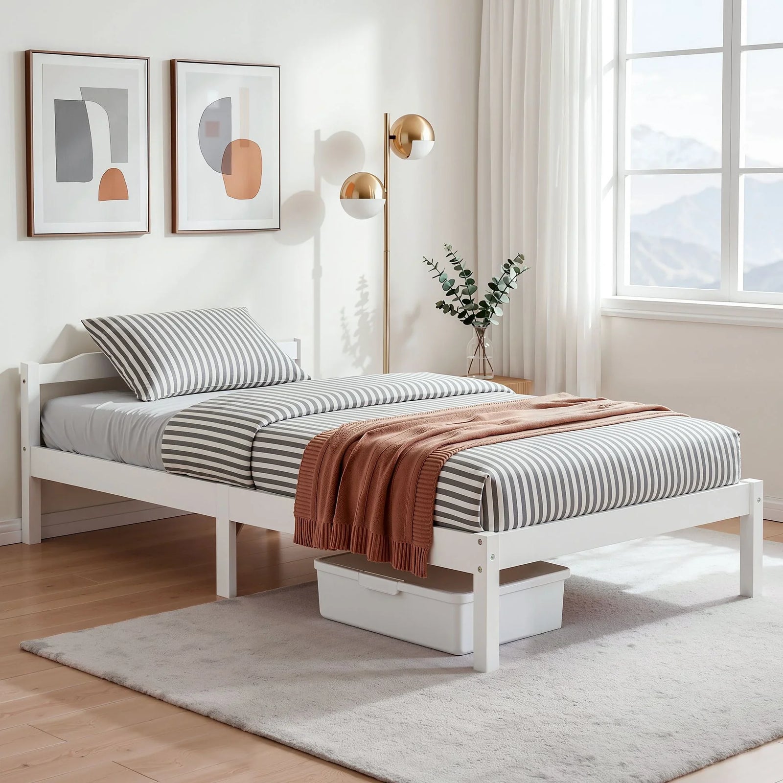 Artiss Single Bed Frame Solid Pine Wood Platform Bed White