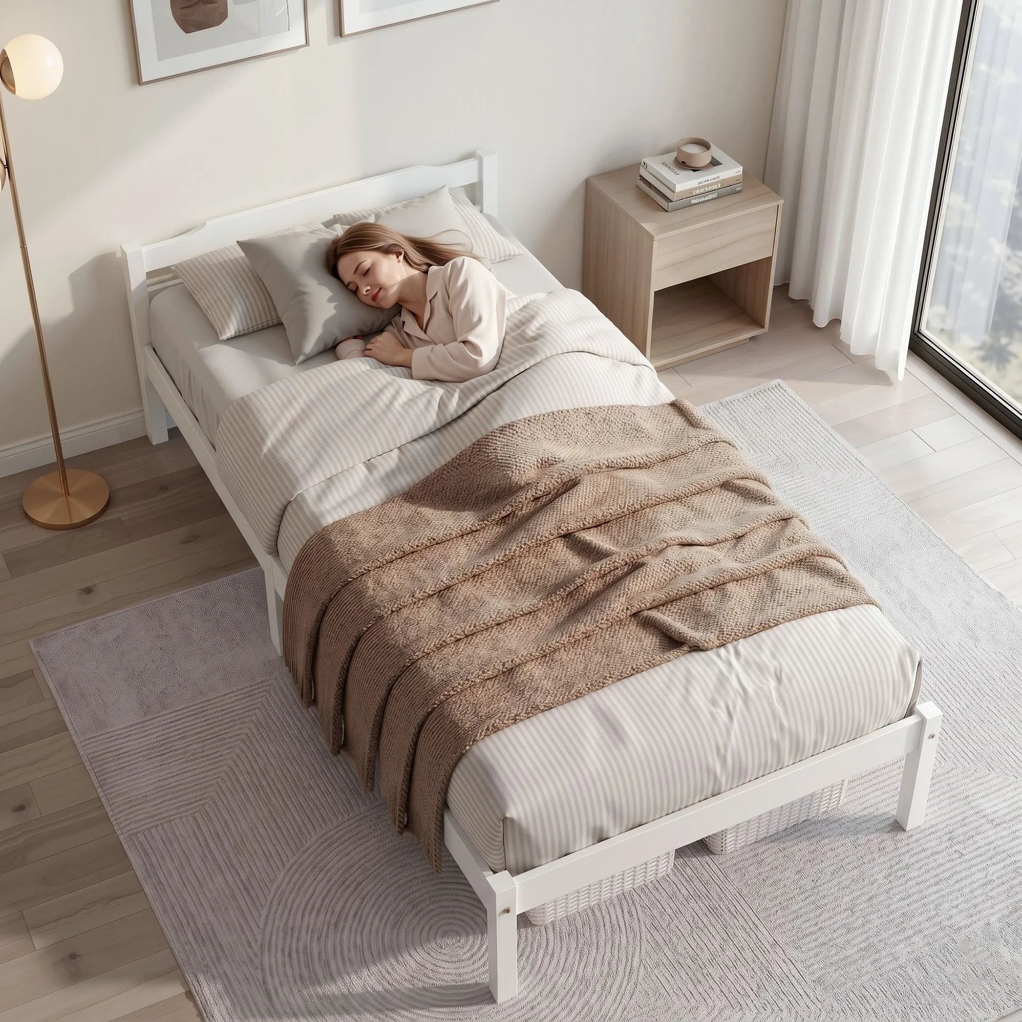 Single Bed Frame Solid Pine Wood Platform Bed White