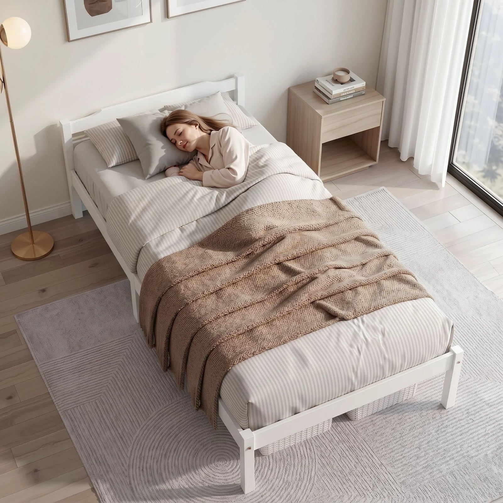 Artiss Single Bed Frame Solid Pine Wood Platform Bed White