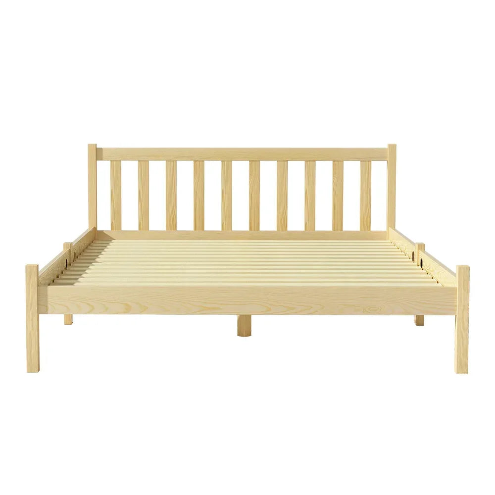 Artiss Double Wooden Bed Frame Oak Solid Pine Timber Platform Bed with Headboard