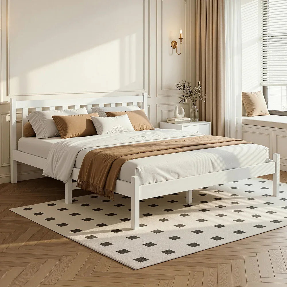 Artiss Double Pine Wood Bed Frame White Solid Timber Slatted Base