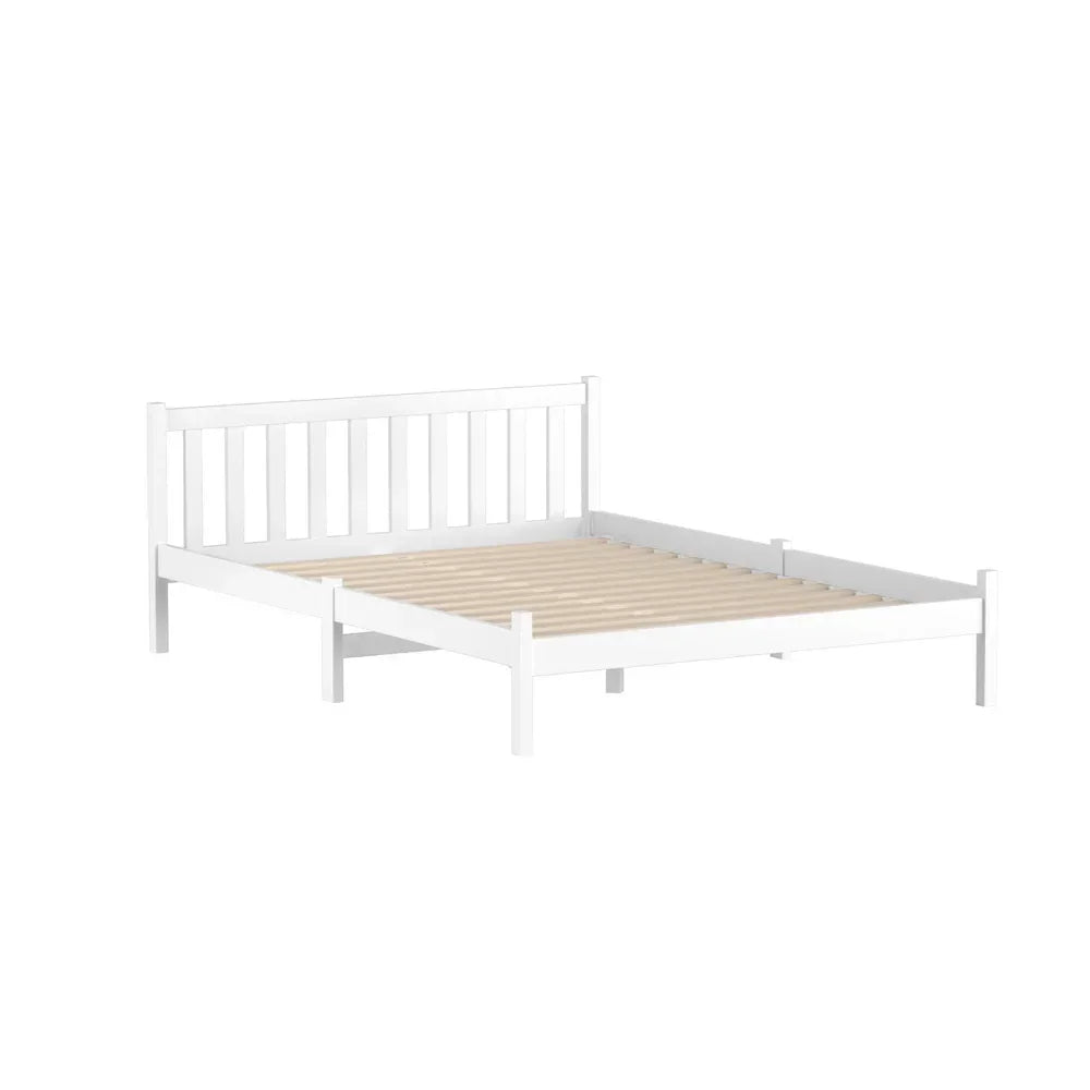 Artiss Double Pine Wood Bed Frame White Solid Timber Slatted Base