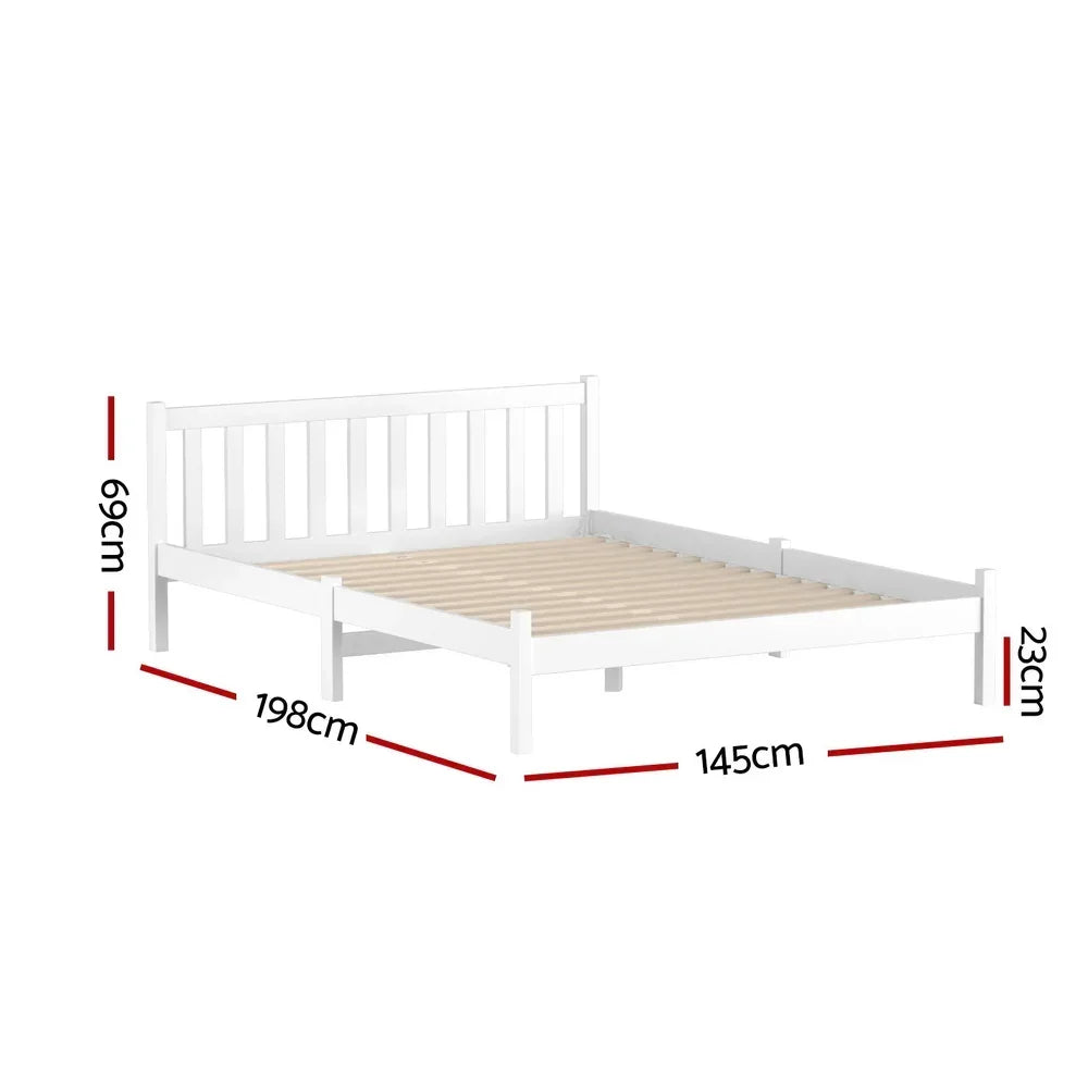 Artiss Double Pine Wood Bed Frame White Solid Timber Slatted Base