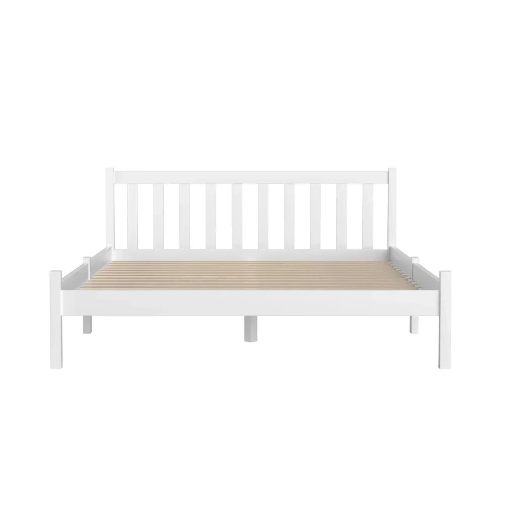 Artiss Double Pine Wood Bed Frame White Solid Timber Slatted Base