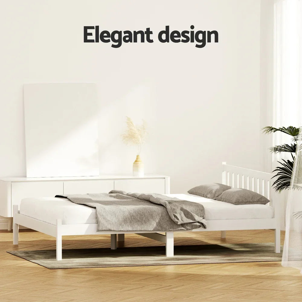 Artiss Double Pine Wood Bed Frame White Solid Timber Slatted Base