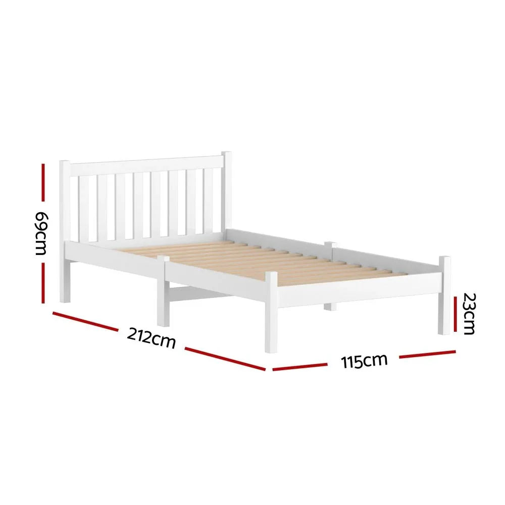Artiss King Single Bed Frame Solid Pine Wood White Slatted Base with Headboard