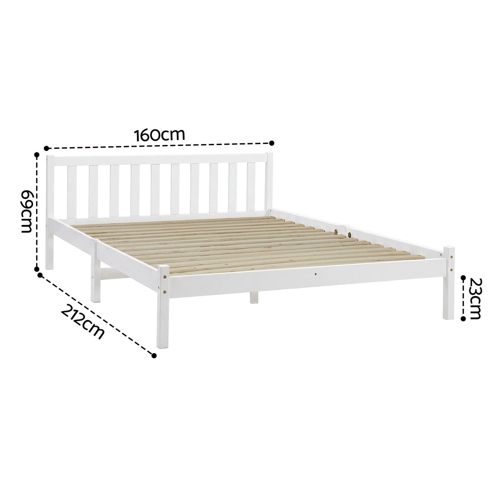 Artiss Queen Bed Frame White Solid Pine Wood Platform Bed with Headboard