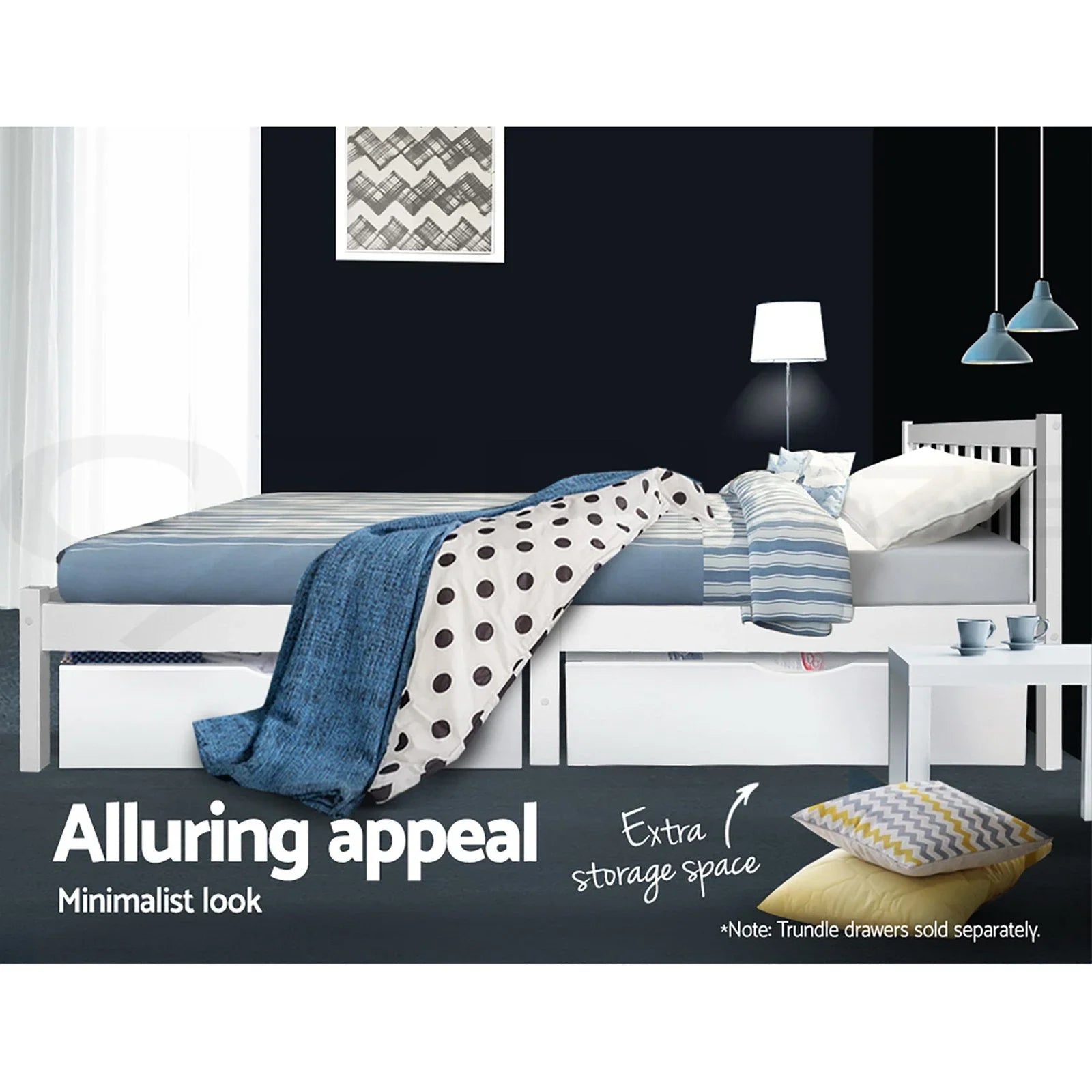 Artiss Queen Bed Frame White Solid Pine Wood Platform Bed with Headboard