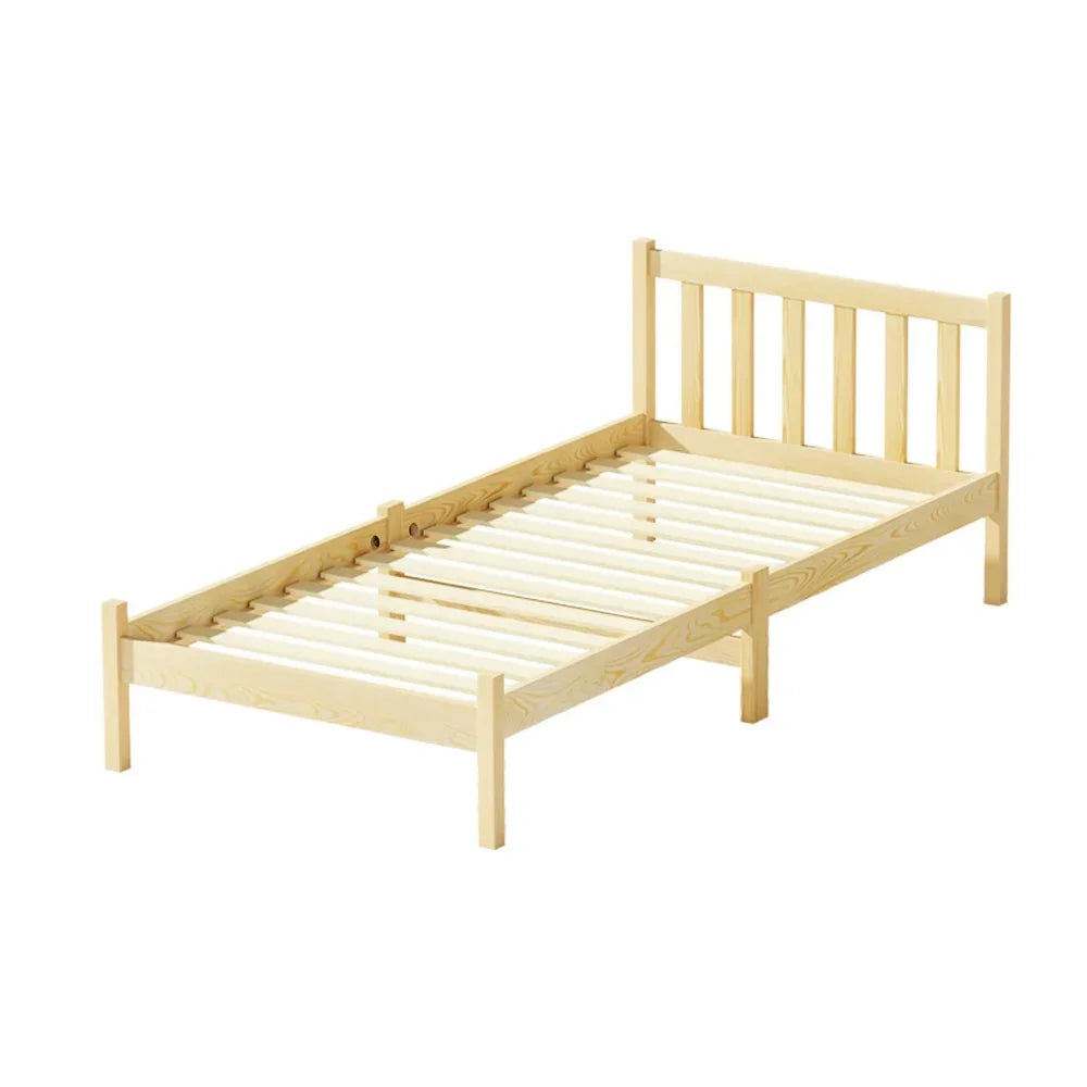 Artiss Single Wooden Bed Frame Oak Solid Pine Timber Platform Bed with Headboard
