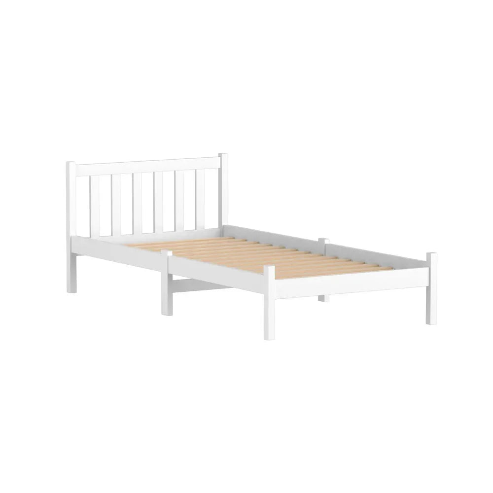 Artiss Single Bed Frame Wooden Pine Slat Base White Kids Adult