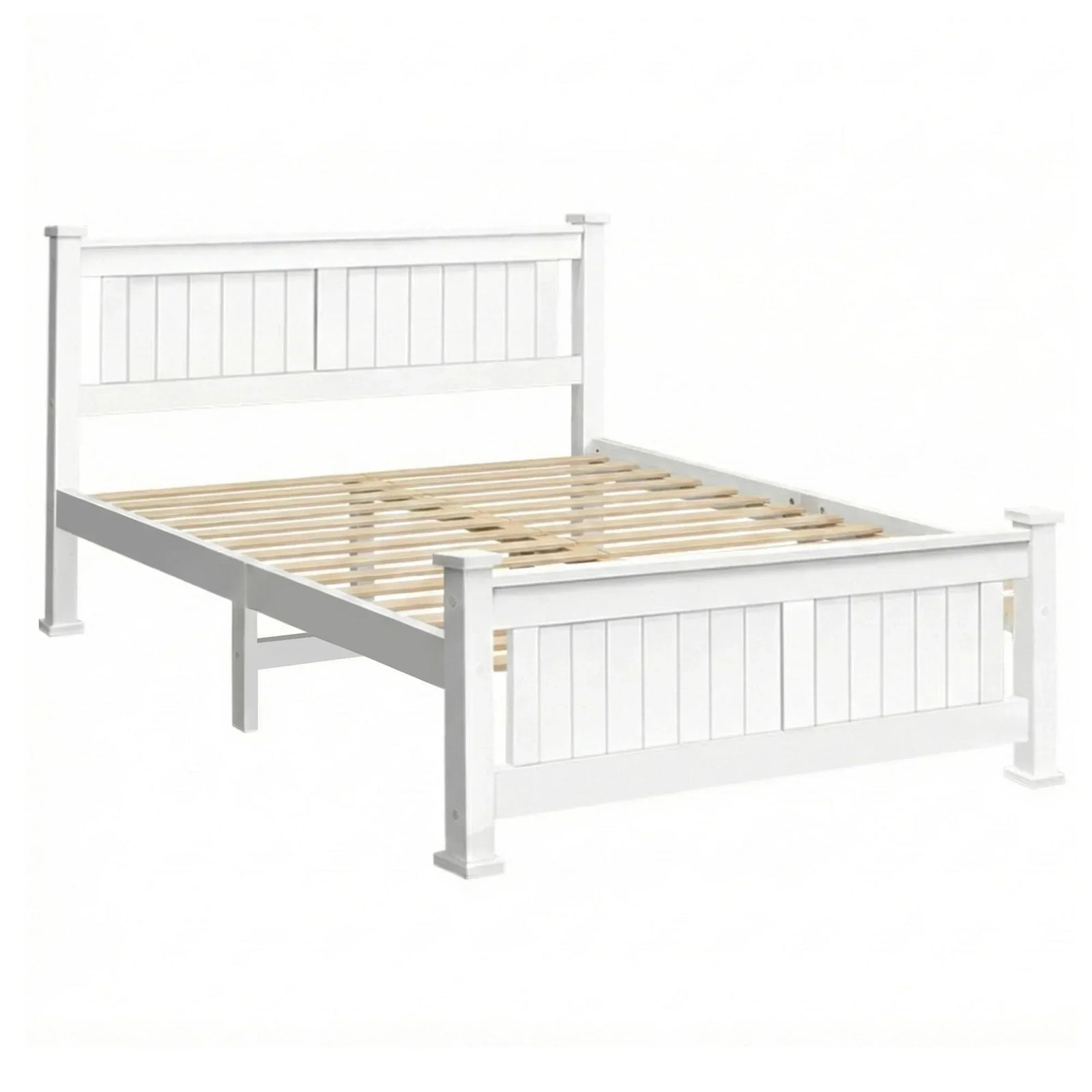 Artiss Double Bed Frame Wooden Pine Slat Base White Queen Size Style