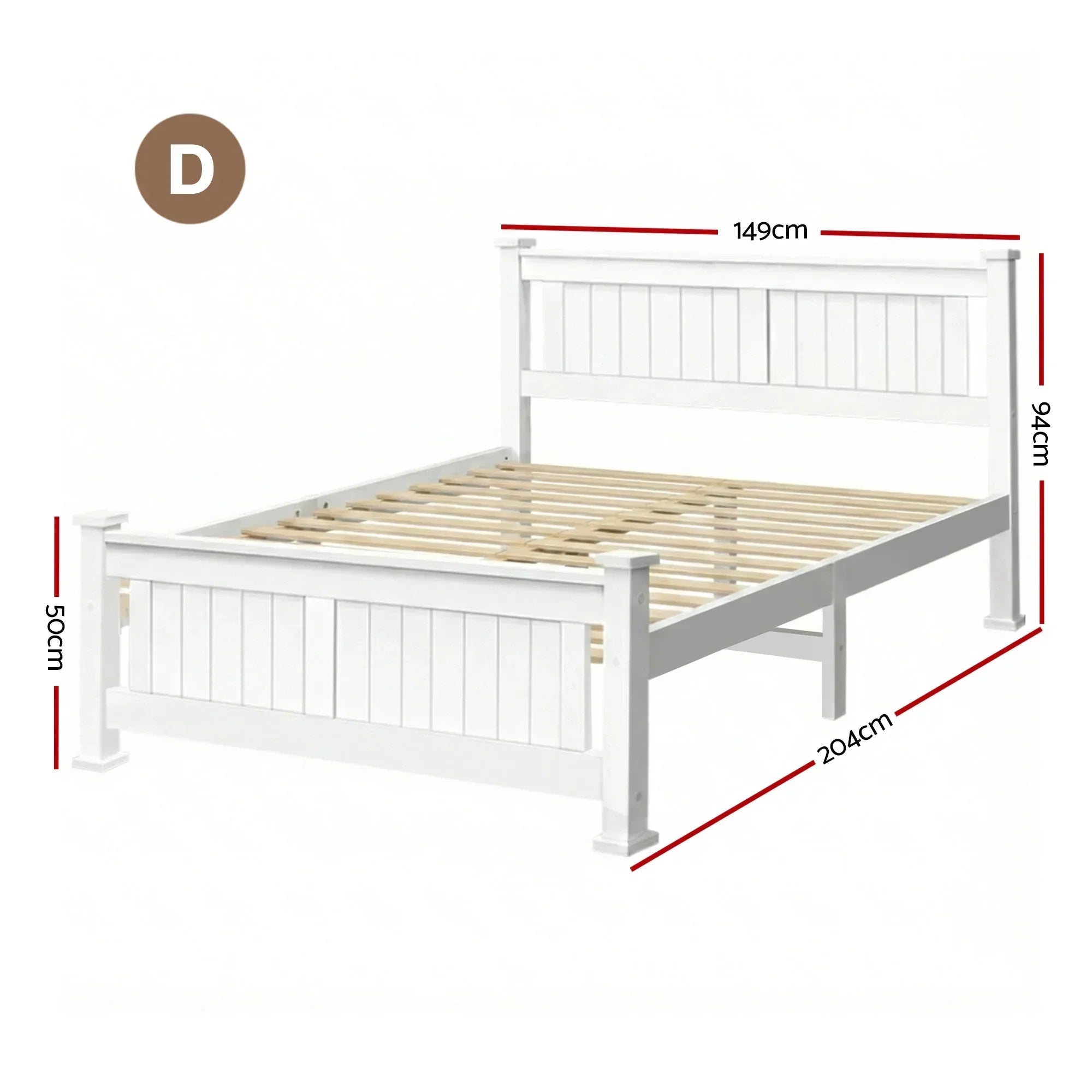 Artiss Double Bed Frame Wooden Pine Slat Base White Queen Size Style
