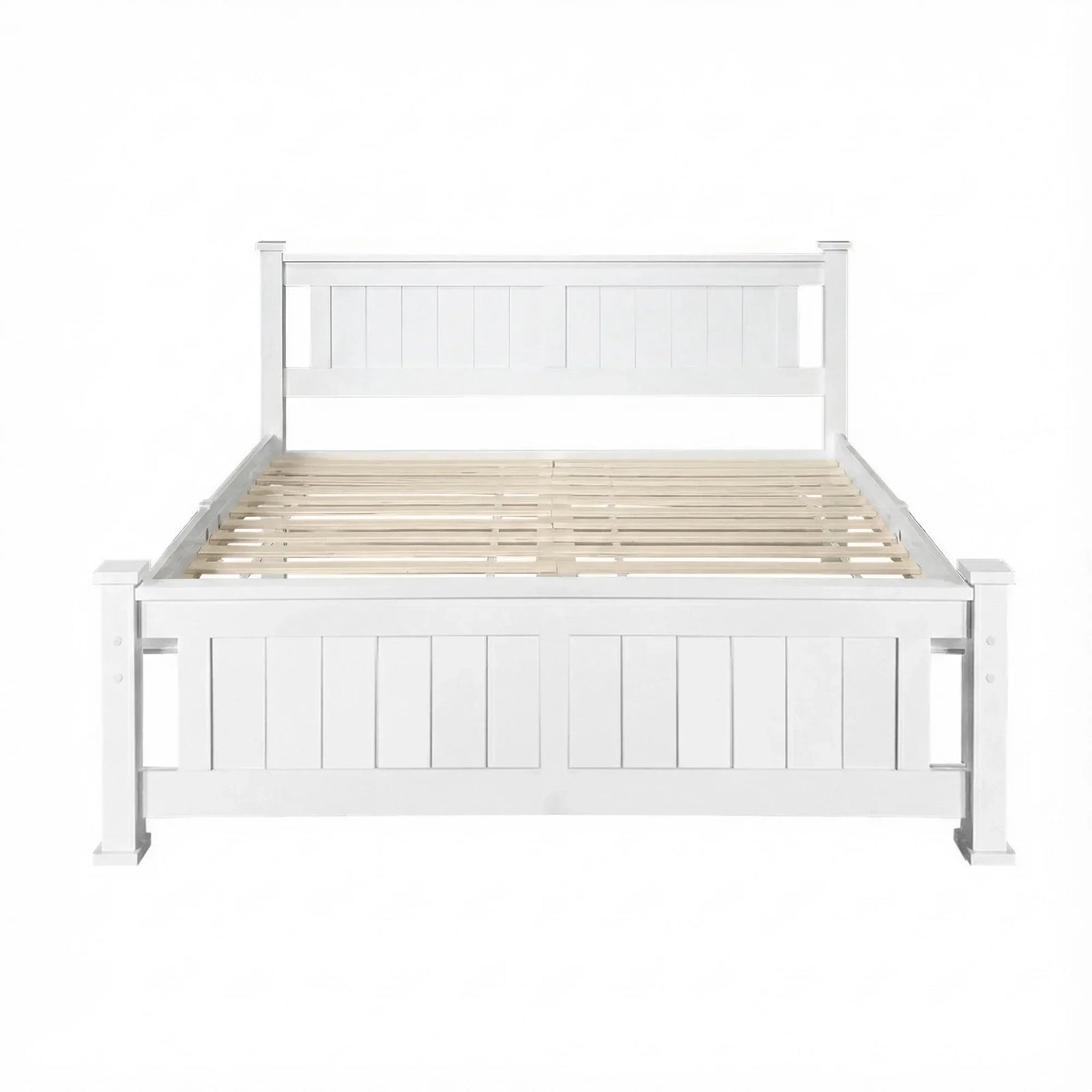 Artiss Double Bed Frame Wooden Pine Slat Base White Queen Size Style