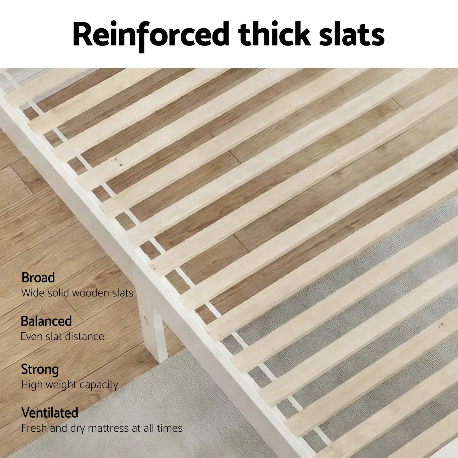 Artiss Double Bed Frame Wooden Pine Slat Base White Queen Size Style