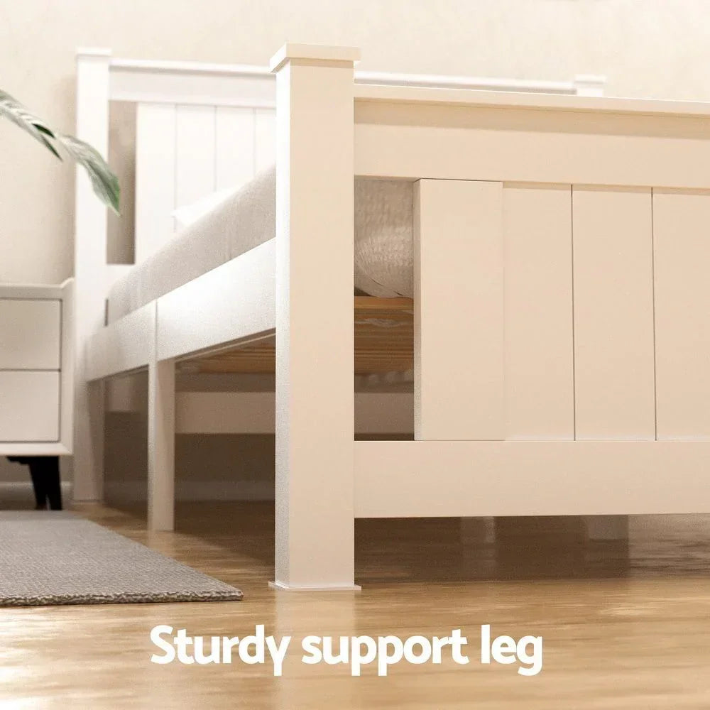 Artiss Bed Frame Double Size Wooden Platform with 2 Storage Drawers White RIO