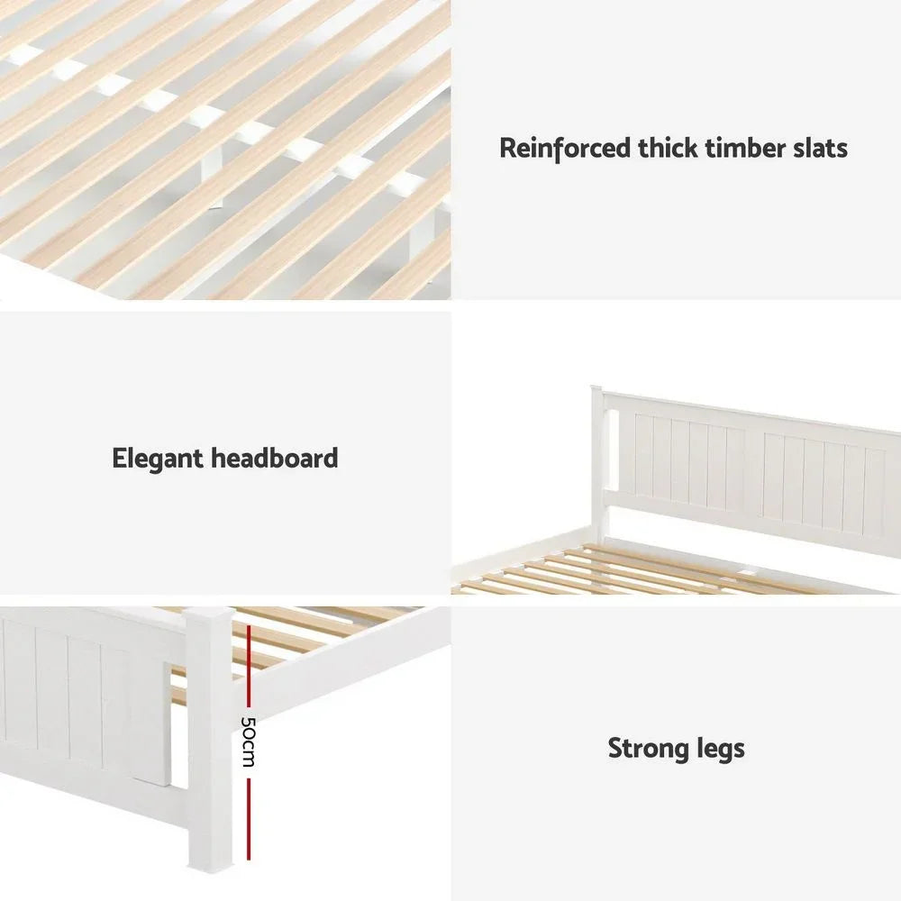 Artiss Bed Frame Double Size Wooden Platform with 2 Storage Drawers White RIO