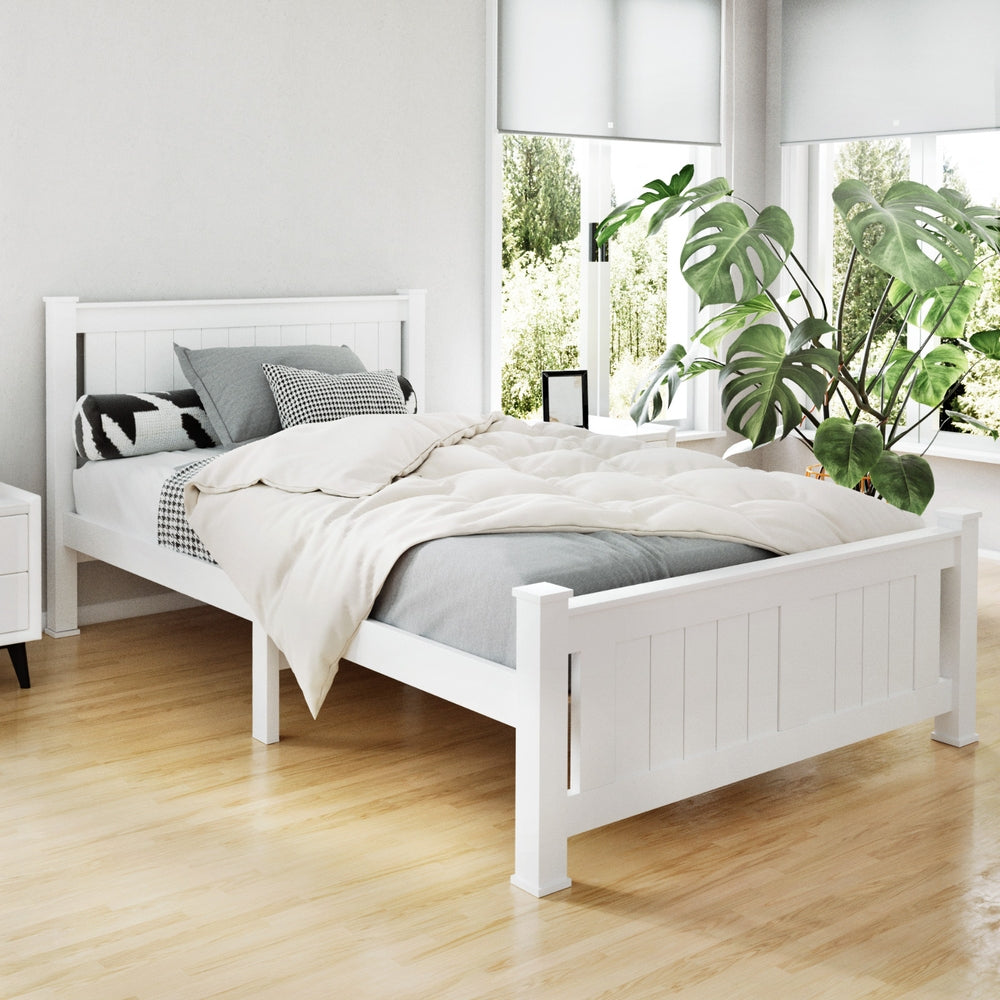 King Single Wooden Bed Frame - White