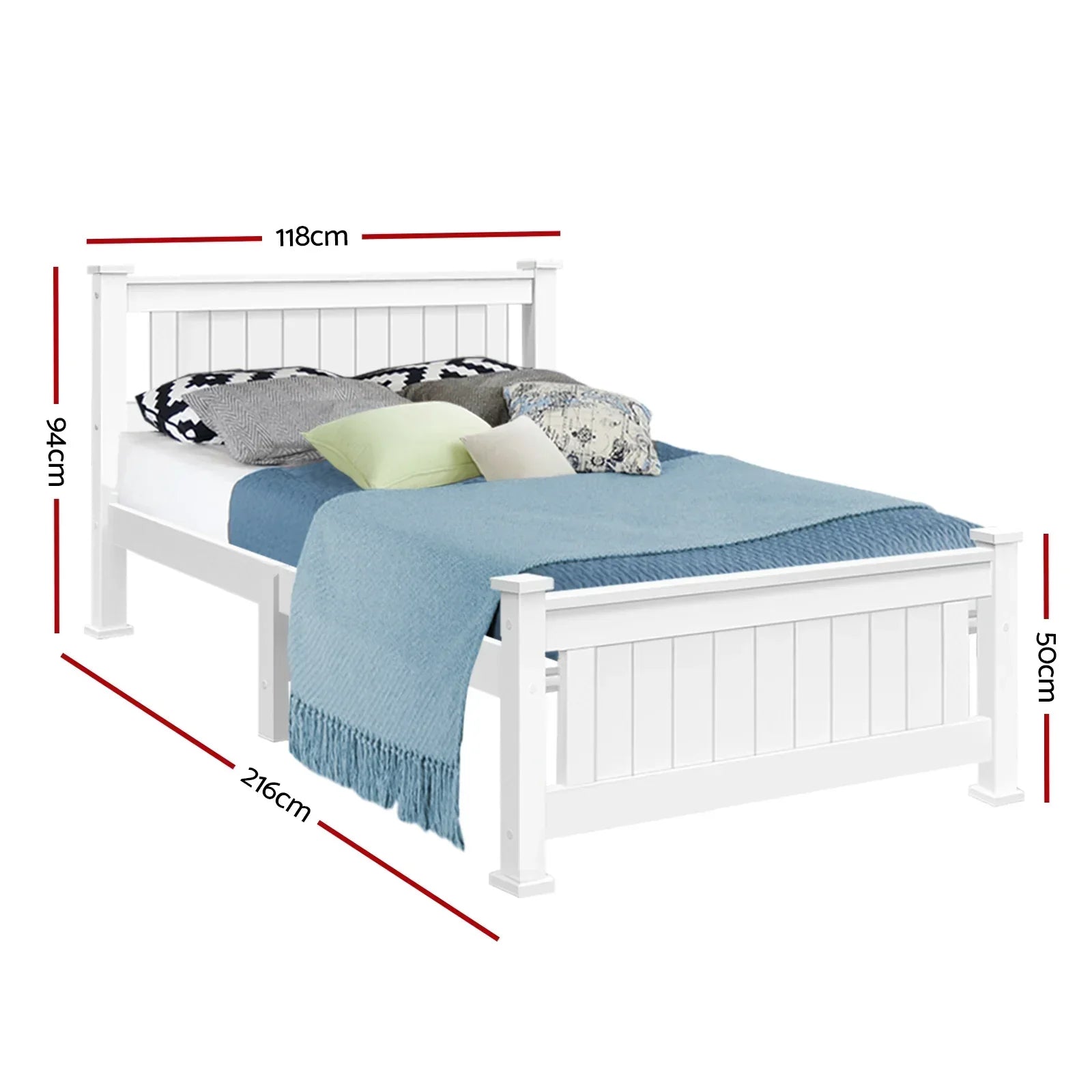King Single Wooden Bed Frame Pine Wood White