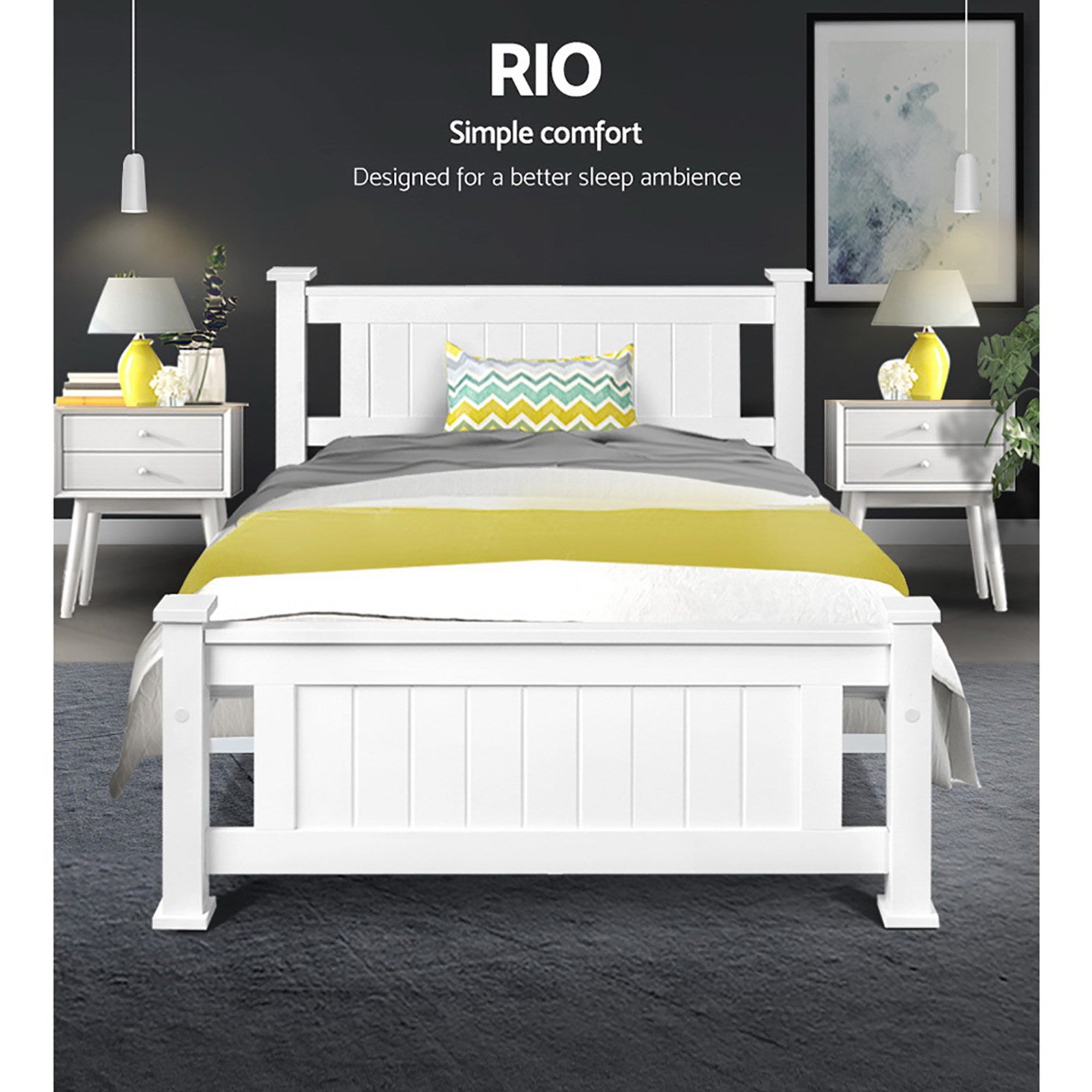 Artiss Bed Frame King Single Size Wooden White RIO